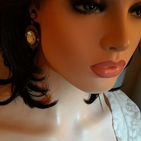 Vintage rhinestone earrings, large Aurora Borealis - Picture 5 of 8